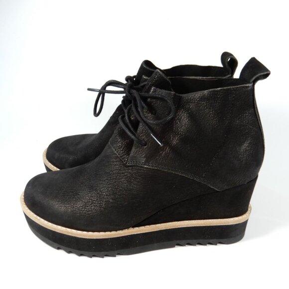 EILEEN FISHER Capa Wedge Boots Booties Size 7 Black Nubuck Leather NEW $265 - Picture 7 of 11